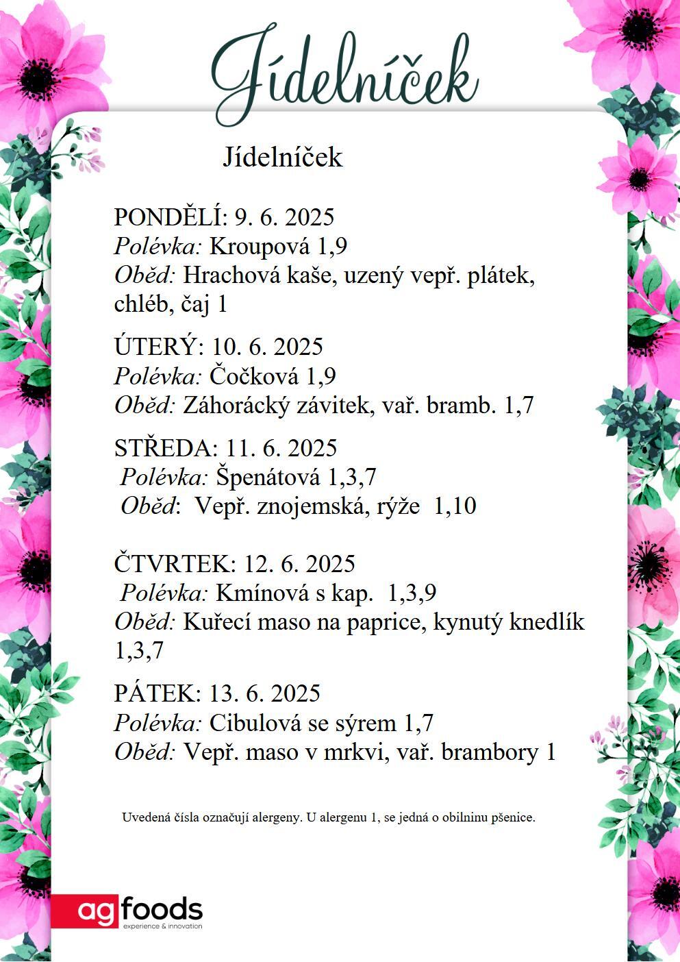 Jídelníček a další informace