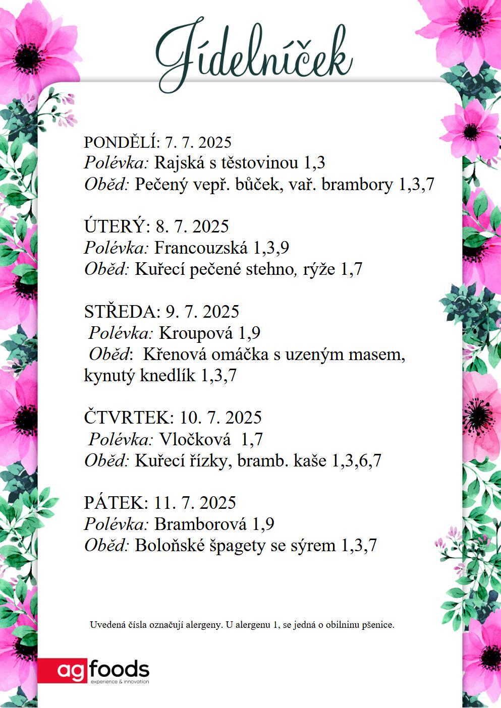 Jídelníček a další informace