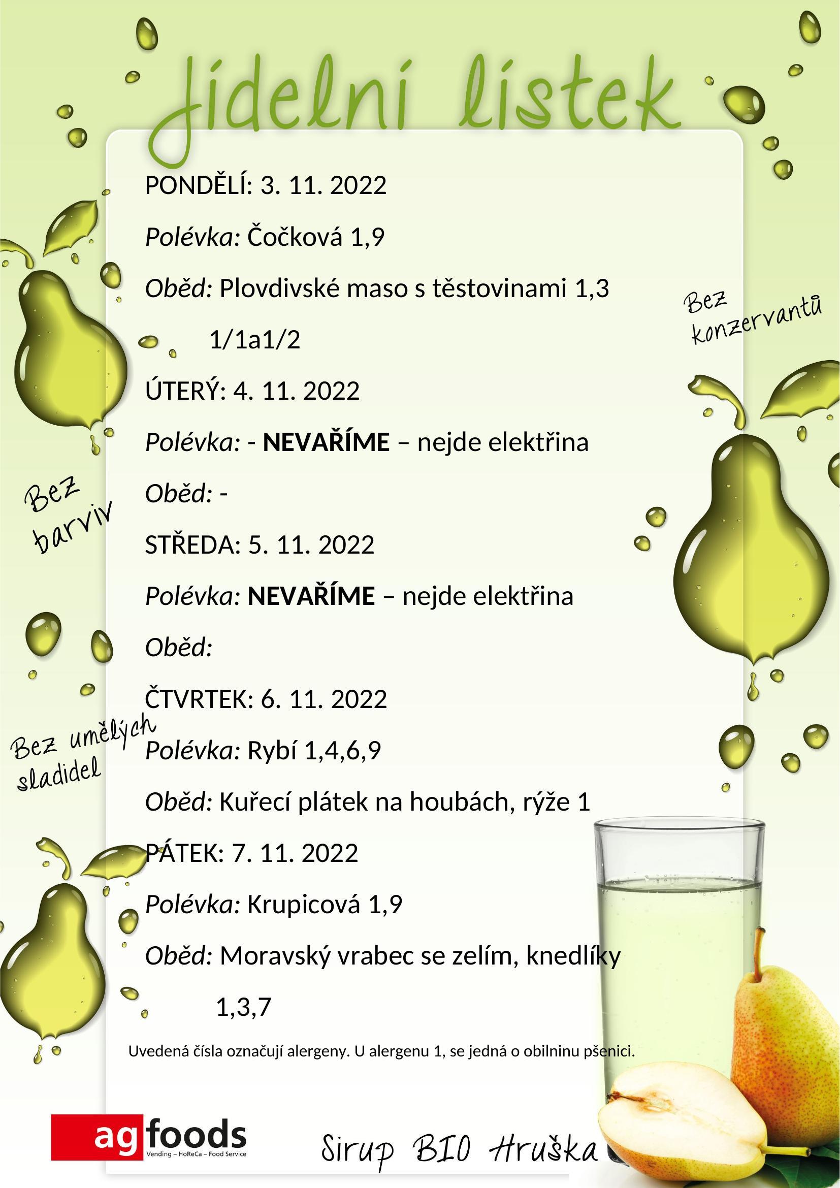 Jídelníček a další informace