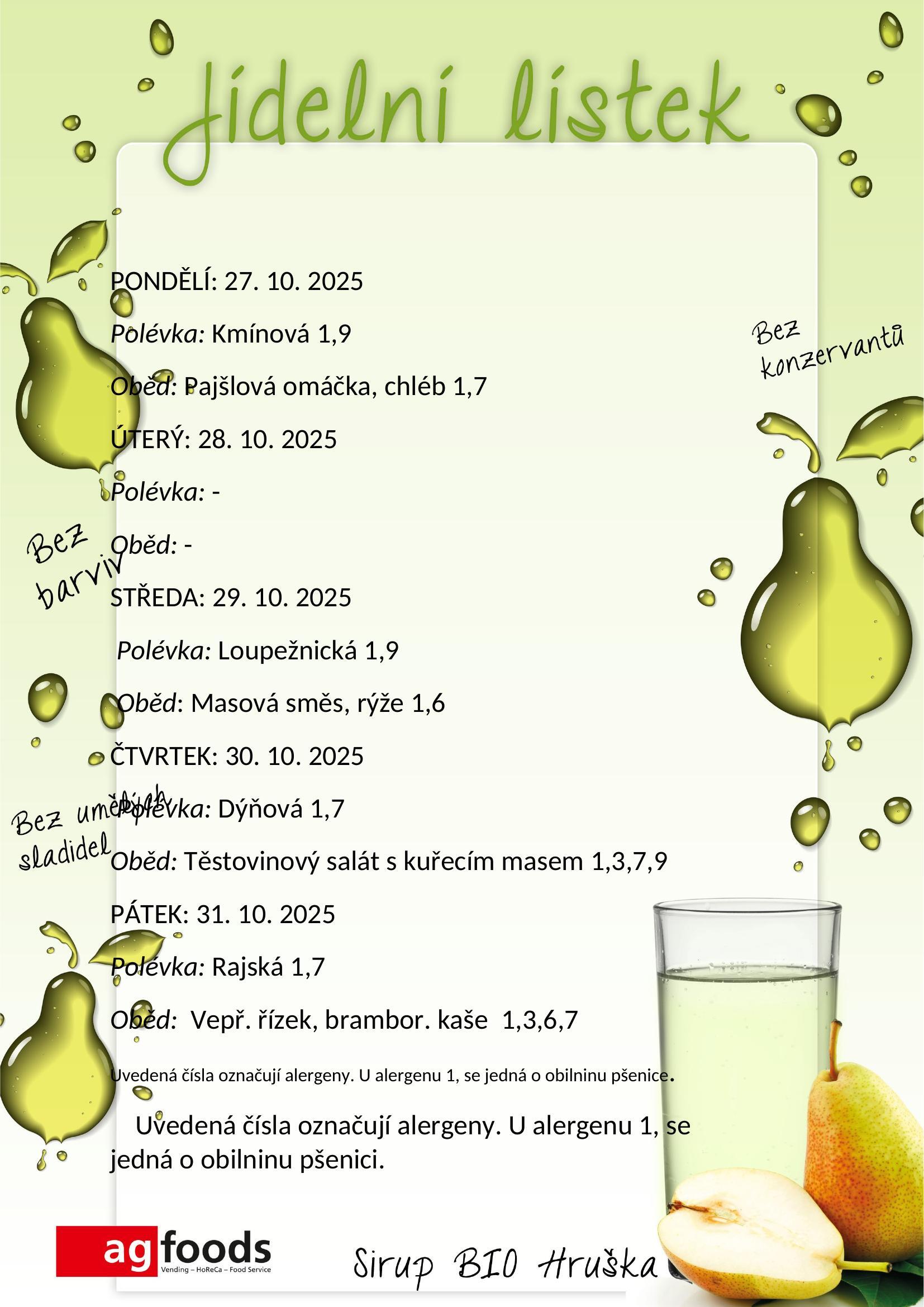 Jídelníček a další informace