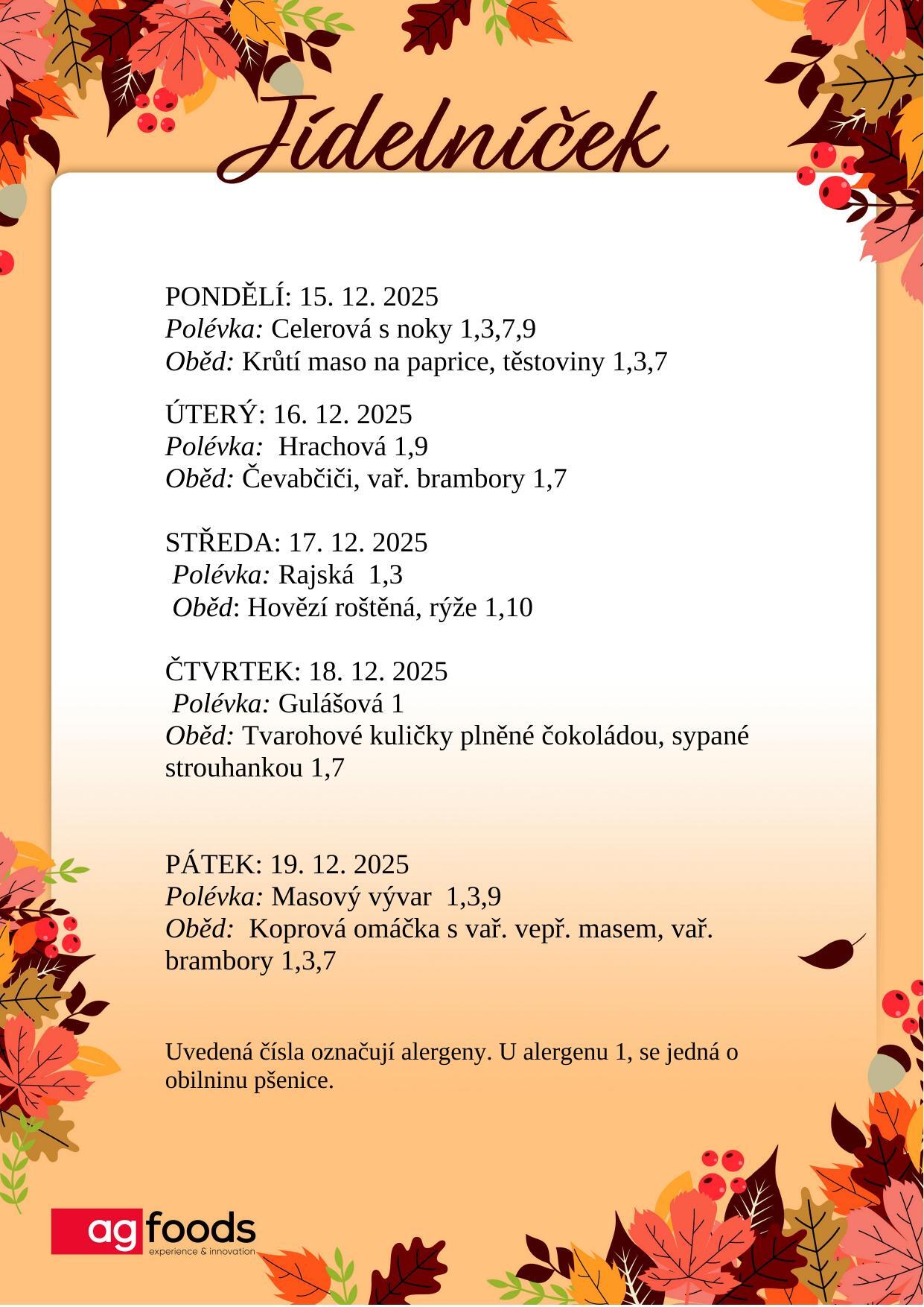 Jídelníček a další informace