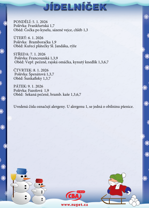 Jídelníček a další informace